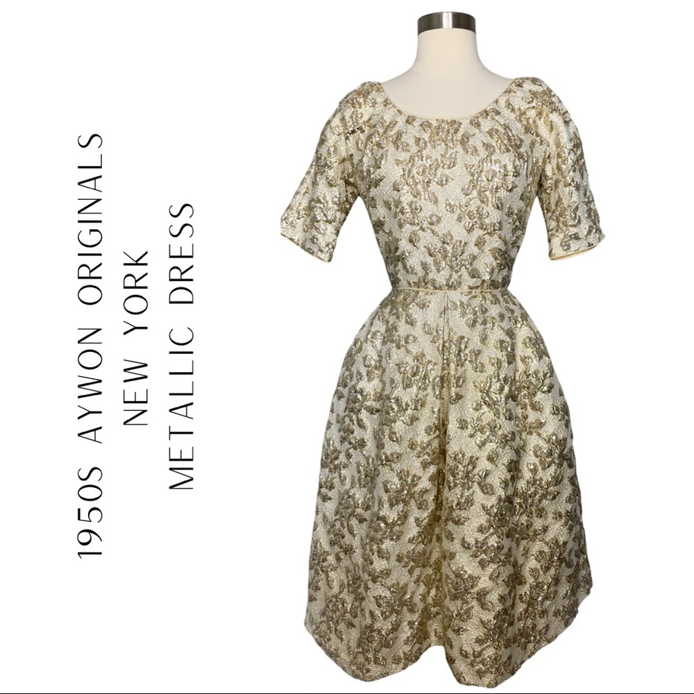 1950s 1960s Aywon Originals of New York Metallic Gold Dress